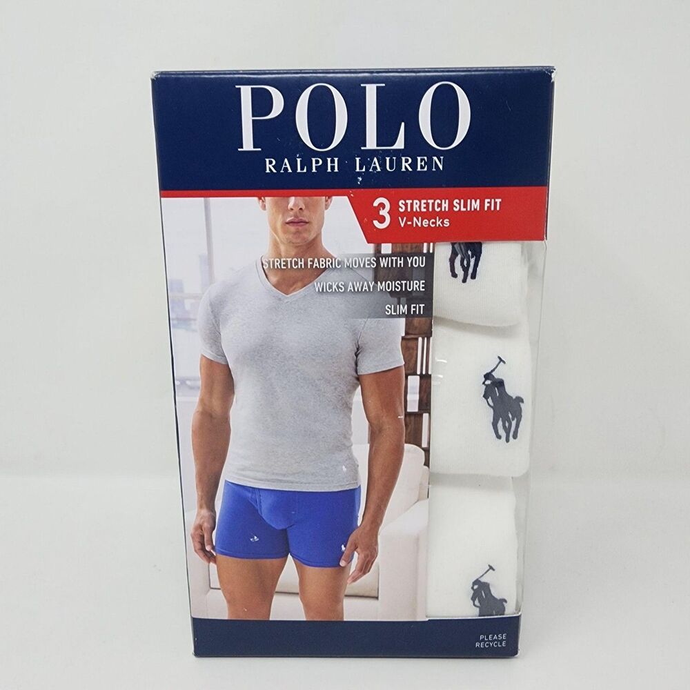 Polo Ralph Lauren Undershirts Mens XL White Stretch Slim Fit V-Neck 3 Pack